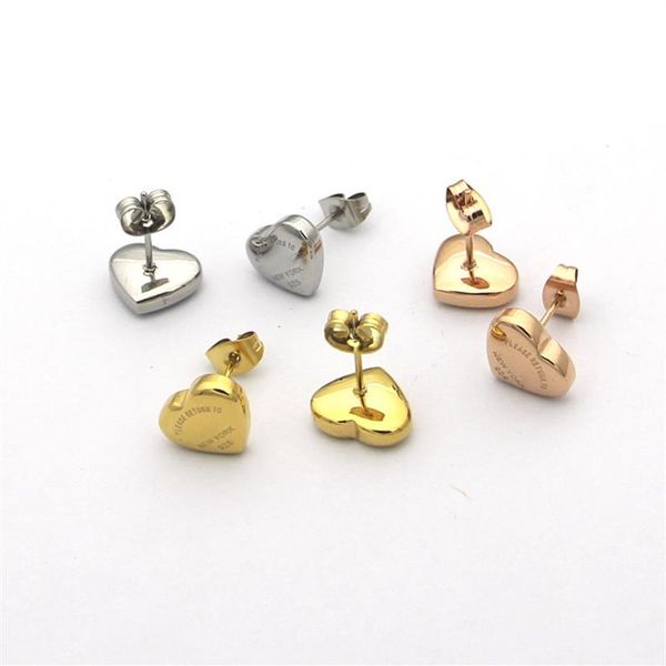 

3 colors classic style women lover heart studs luxury stainless steel earrings logo printed wedding party gifts wholes189t, Golden;silver