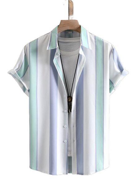 

men 1pc block striped shirt 764o#, White;black
