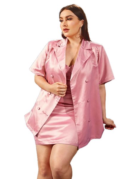 

plus lapel collar double breasted blazer q5fm#, Black