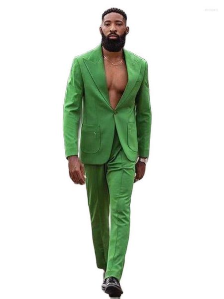 Abiti da uomo Blazer 2022 Costume elegante Homme Abito da uomo Matrimonio Uomo verde Blazer Pantaloni 2 pezzi Giacca Pantaloni Sposo Groomsmen Tailor-ma