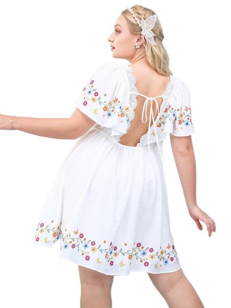 

plus ditsy floral print backless dress f0hq#, Black