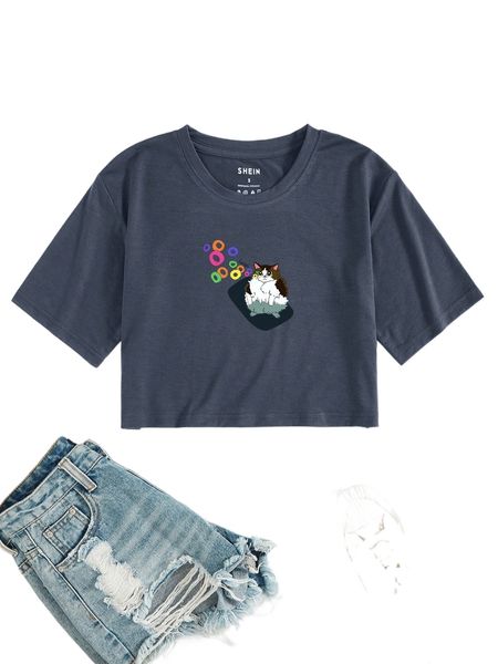 

letter & cartoon graphic tee 71xp#, White