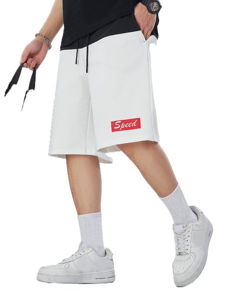 

romwe guys letter colorblock drawstring shorts y1bc#, White;black
