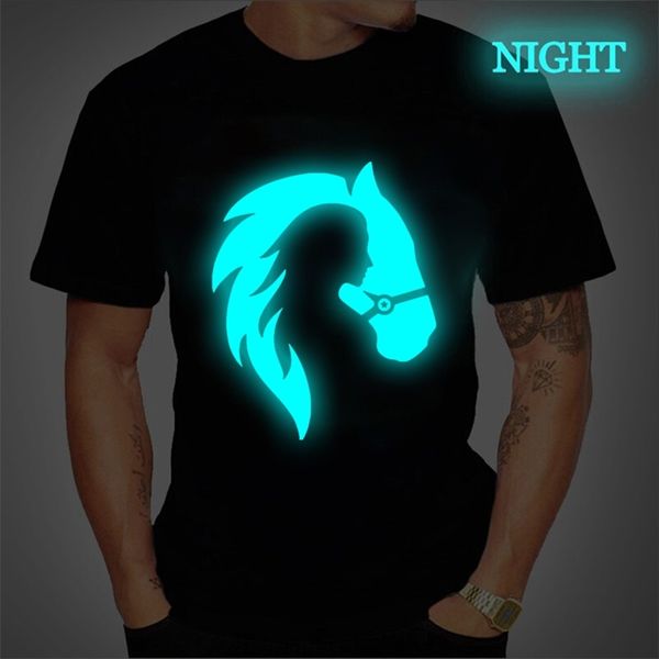 

summer horse print sports tshirts fashion casual mens street style round neck short sleeve tshirt cartoon luminous 220608, White;black