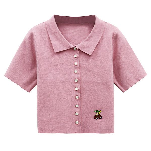 

519 l 2022 summer kint short sleeve lapel neck brand same style sweater t shirt pink pullover luxury womens clothes binfen, White;black