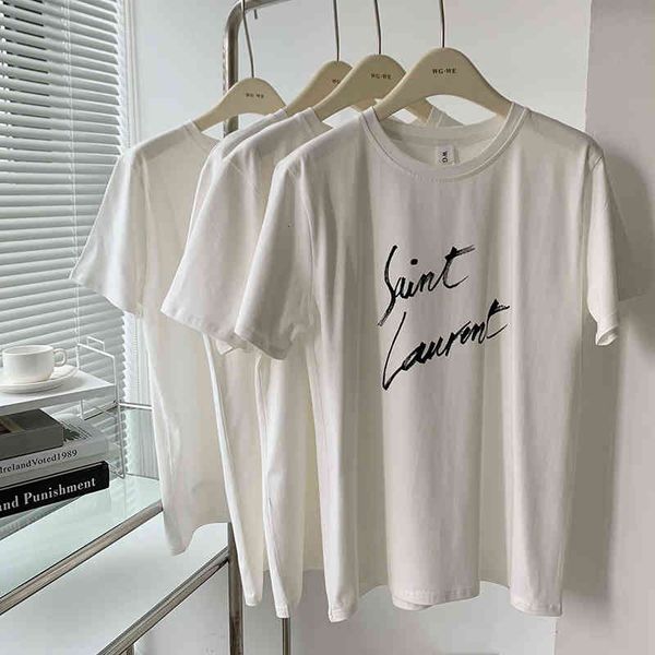 

women's t-shirt eewen la mode has a versatile t-shirt, which is the first fashionable simple gradient printed women's dress ov1l, White