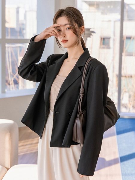 

dazy-less solid double breasted blazer l7uu#, White