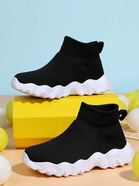 

boys knit detail breathable running shoes she04, Black