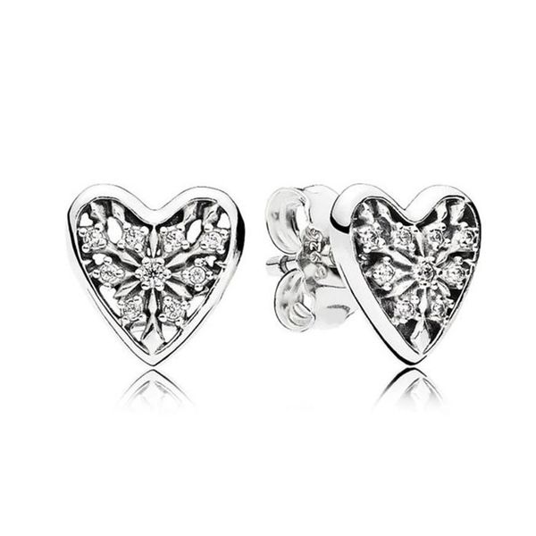 

real 925 sterling silver heart of winter stud earring set original box for pandora cz diamond earrings girls women jewelry300y, Golden;silver