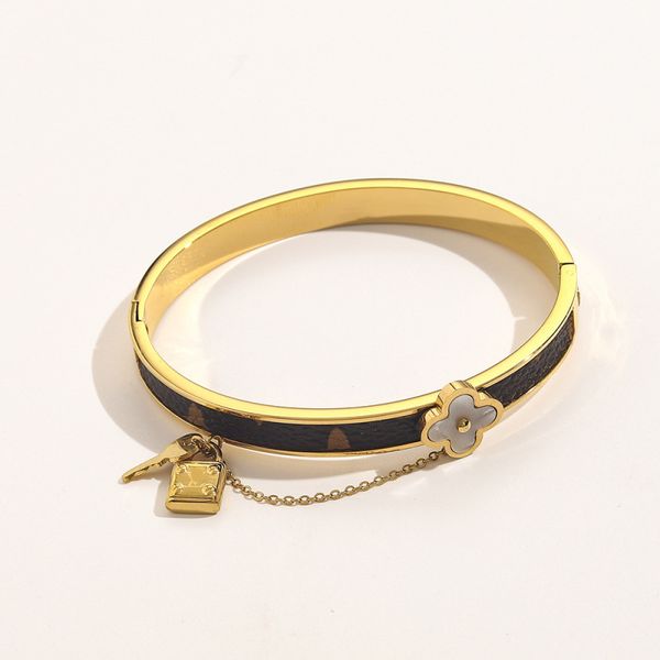 

luxury design four leaf clover charm bangle women gift gold stainless steel bracelet, Black