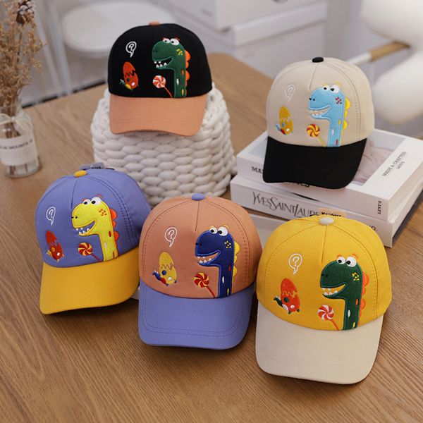

cartoon dinosaur embroidery baby baseball cap baby boys girls lovely sunshade caps summer visor sun hat 45-49cm 10-36 months 220611, Yellow