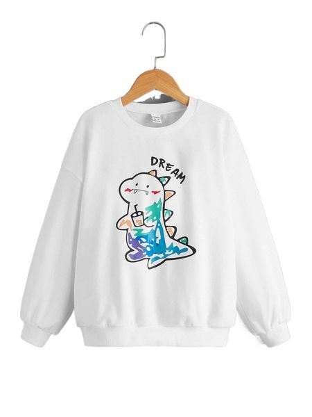 

girls cartoon & letter graphic drop shoulder pullover y8dd#, Black;white