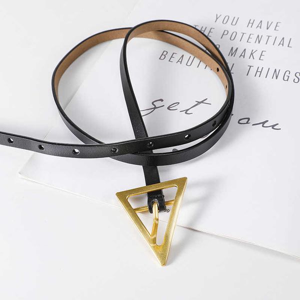 

elling luxury quality fashion triangle genuine leather waistband female gold pin buckle thin belts for women designer classic luxury, Black;brown