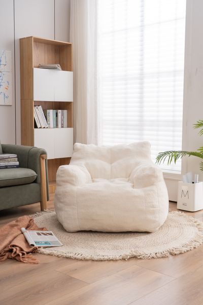 

living room furniture soft tufted foam bean bag chair with teddy fabric white