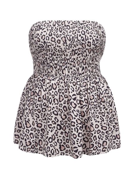 

plus leopard print shirred peplum tube a2wx#, Black