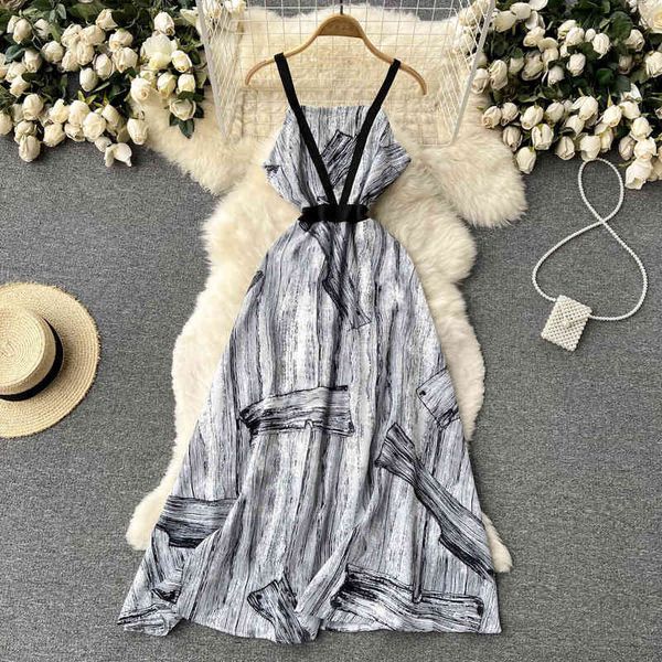 

casual dresses beach skirt seaside holiday dress women's sanya backless suspender super fairy thin chiffon knee length m1x1, Black;gray