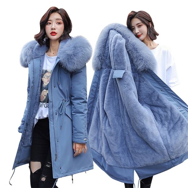 Parka invernale 2019 inverno 30 gradi Parka da donna cappotti con collo in pelliccia con cappuccio sezione spessa giacche invernali calde giacca da neve CJ191213