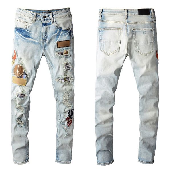 

2022ss new european and american men's washed high-end vintage high-end stretch slim small straight jeans, Blue