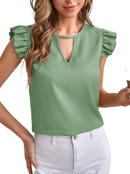 

peekaboo ruffle cuff blouse g6mj#, White