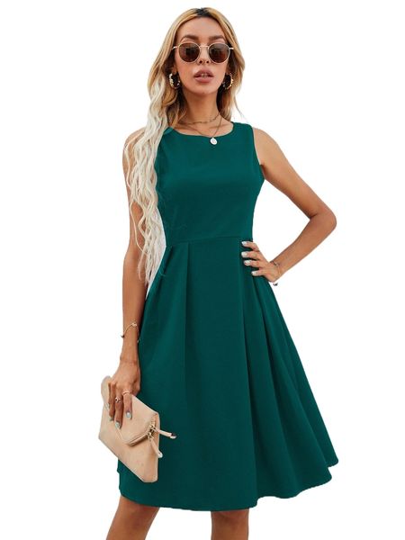 

solid fit & flare dress without bag 00zz#, Black;gray