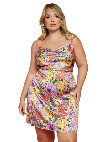 

plus allover floral print cami dress c9iq#, Black