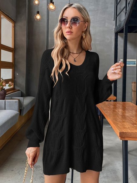 

drop shoulder sweater dress i5bl#, White;black