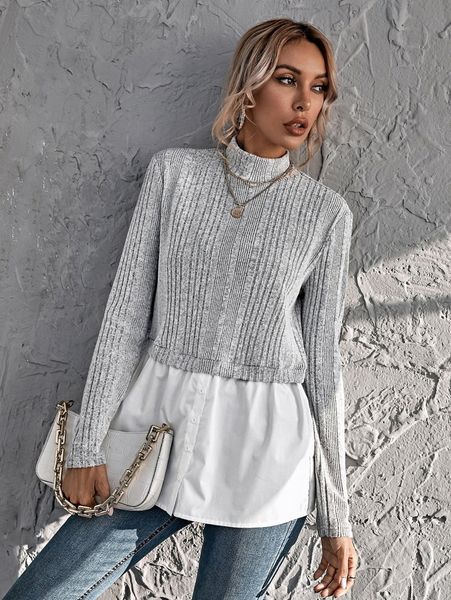 

mock neck colorblock 2 in 1 tee g6d2#, White