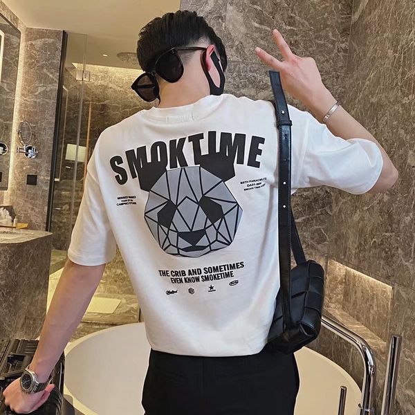 

2022 summer mens designer t shirt casual man with panda printed luxury and handsome 3 colors plus size, White;black
