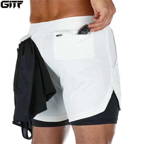 

summer running shorts men 2 in 1 sports jogging fitness training quick dry s gym sport gym short pants gx220518, White;black