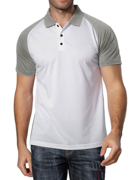 

men colorblock raglan sleeve polo shirt g3re#, White;black