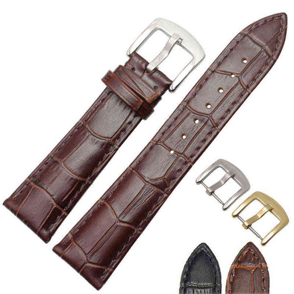 Bands Men Brown Brown Genuíno Couro Soft Strap Banda de Prata Ouro Pin Buckle Acessórios 19mm 20mm 21mm 22mm G220420