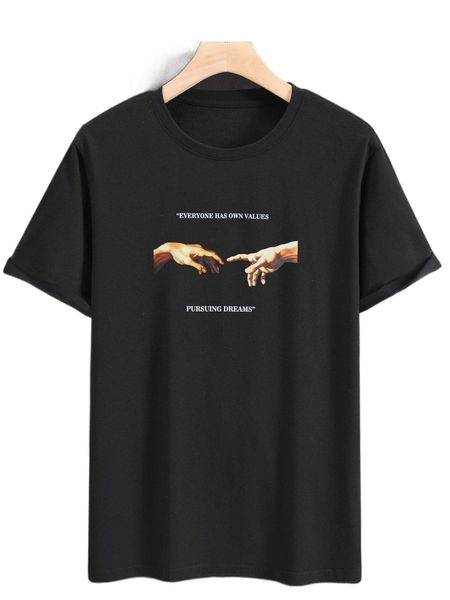 

men gesture & slogan graphic tee i40x#, White;black