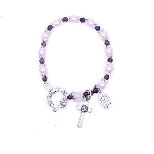

pink pearl crystal cross bracelet holy mother of god hand beads bracelet, Black
