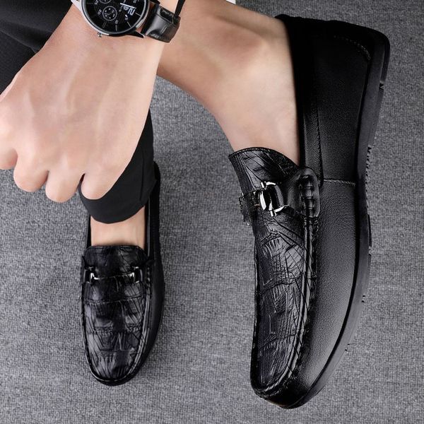 

Hand Stitched Loafers Men Shoes PU Solid Color Daily Banquet Metal Buckle Decoration Casual Simple Square Toe Small Leather Shoes DP435, Clear