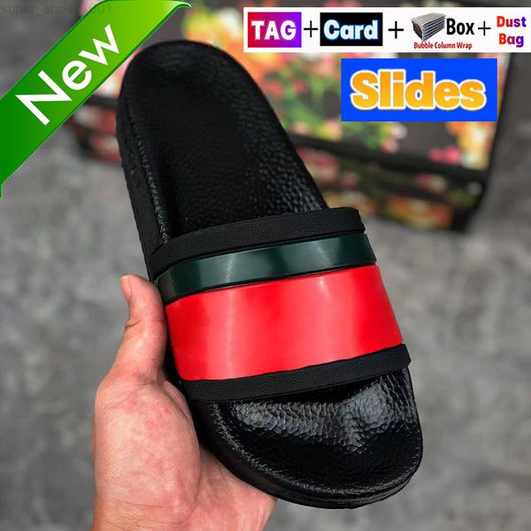 

designer slippers men women slides summer cool beach luxury slide with original box dust bag platform shoes fashion floral leather rubbers, Black