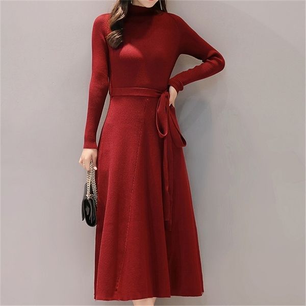 

sweater dress korean fashion bodycon dresse turtleneck knit sweaters long dress elegant women high waist pleated dresses y200418, Black;pink