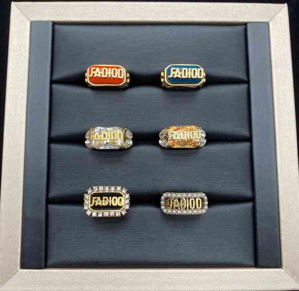 

2022 new letter opening diamond female fashion brass ring, Silver