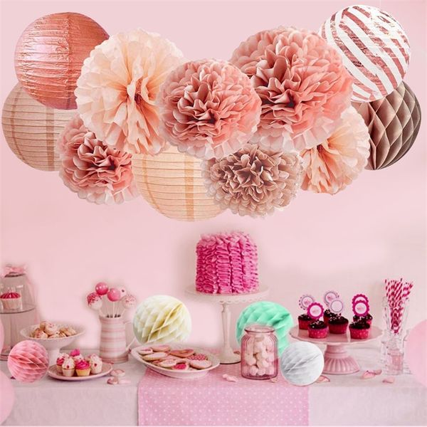 11pcSset pom pom pom honeycomb bola pendurada papel lanterna de natal decoração de casamento diy shows de festas 220611