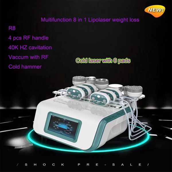 Slimming multi 8 em 1 lipolaser resfriado i lipo laser cavitação RF Vaccum Cold Hammer Machine