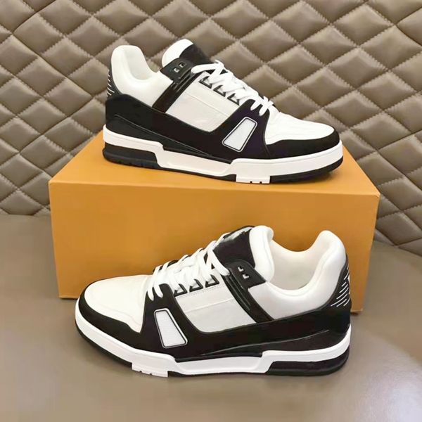 

designer men running casual shoes fashion print leather denim patchwork color lace-up low cut flat soled platform sneakers basketball sports, Black