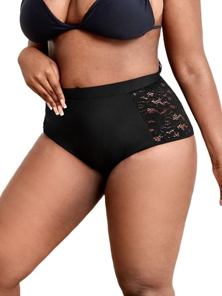 

plus lace panel bikini bottom p001#, Black