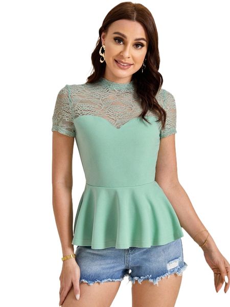 

lace yoke peplum u31z#, White