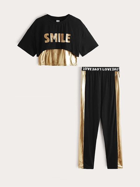 

girls letter graphic metallic 2 in 1 & pants she, White