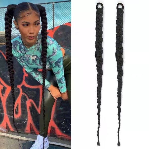 

2022 new boxing ponytail hair accessories thick dirty braids, Black