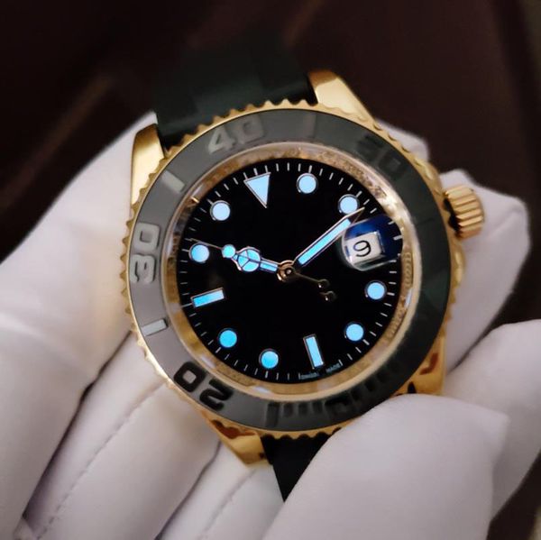

men's watch 40mm black dial master automatic mechanical watches sapphire glass classic folding strap super luminous water resistant wri, Slivery;brown