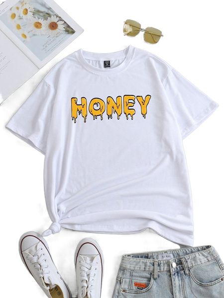 

plus letter graphic round neck tee b02k#, Black