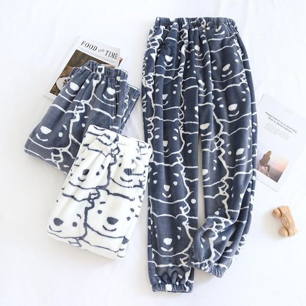 

women's sleepwear couple long sleep bottoms autumn/winter women pajama pants thick flannel trousers men warm loose comfy home, Black;red