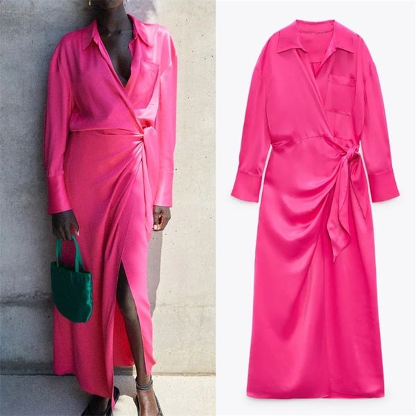 

traf satin shirt dress woman wrap summer long women elegant sleeve midi ladies es casual es 220425, Black;gray