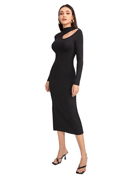 

x corsicana solid cut out mock neck dress 37v5#, Black;gray
