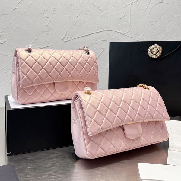 

25cm gold/silver chain classic lambskin flap bag womens french multicolor quilted check hardware shoulder crossbody designer luxury ladies
